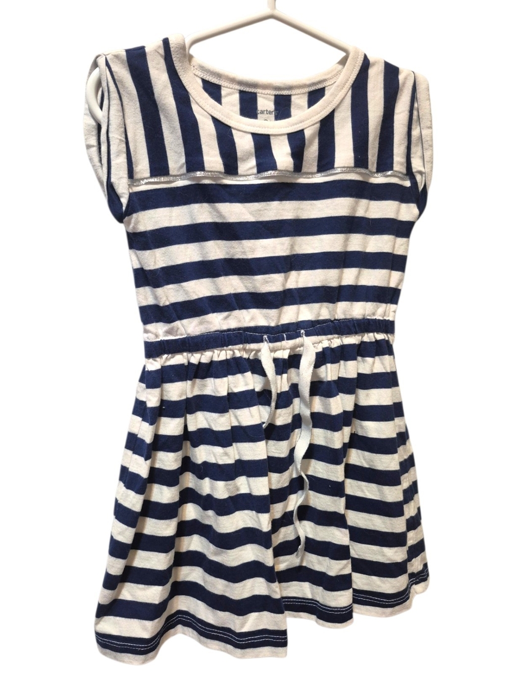 Carter's Navy & White Striped Knit Drawstring Dress